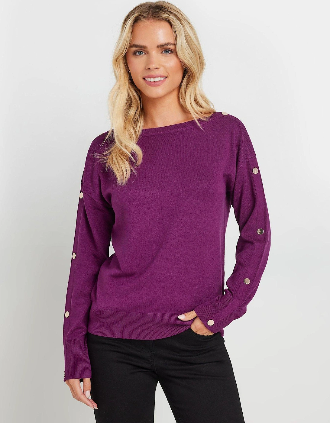 Petite Popper Detail Jumper - Purple, 2 of 1