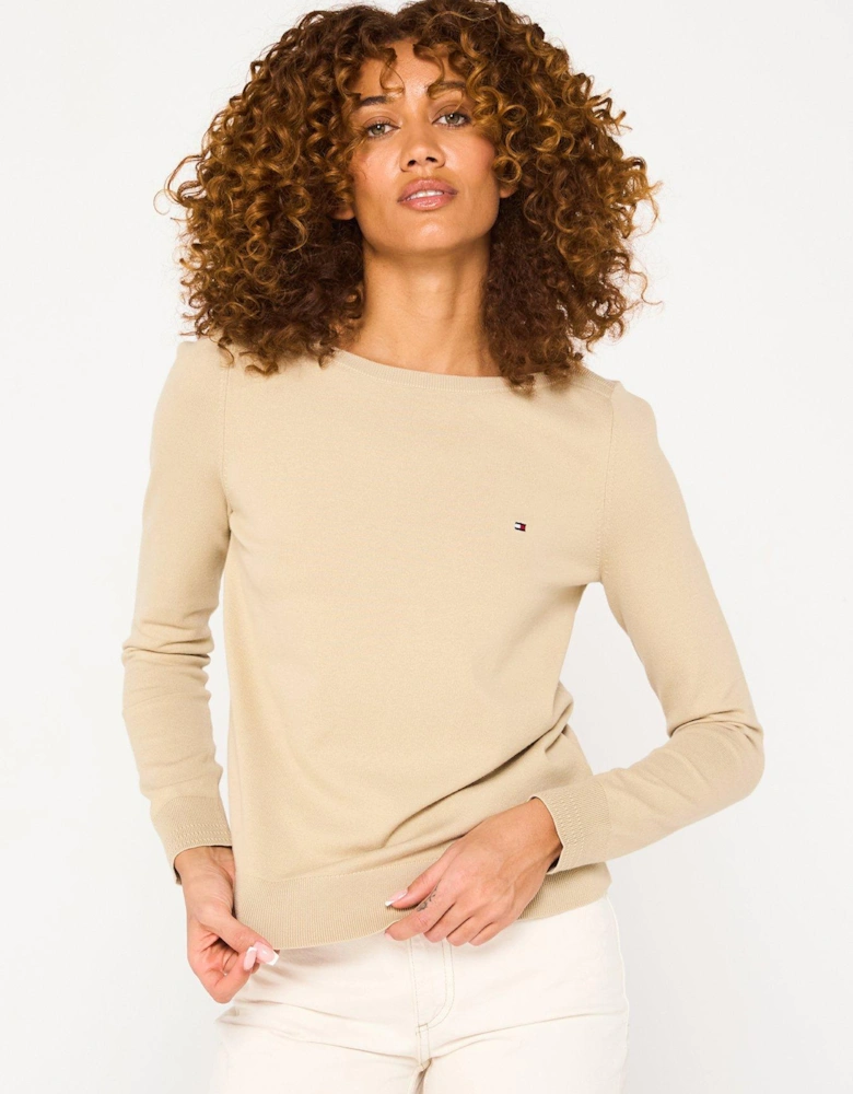 Mini Logo Boat Neck Jumper - Beige