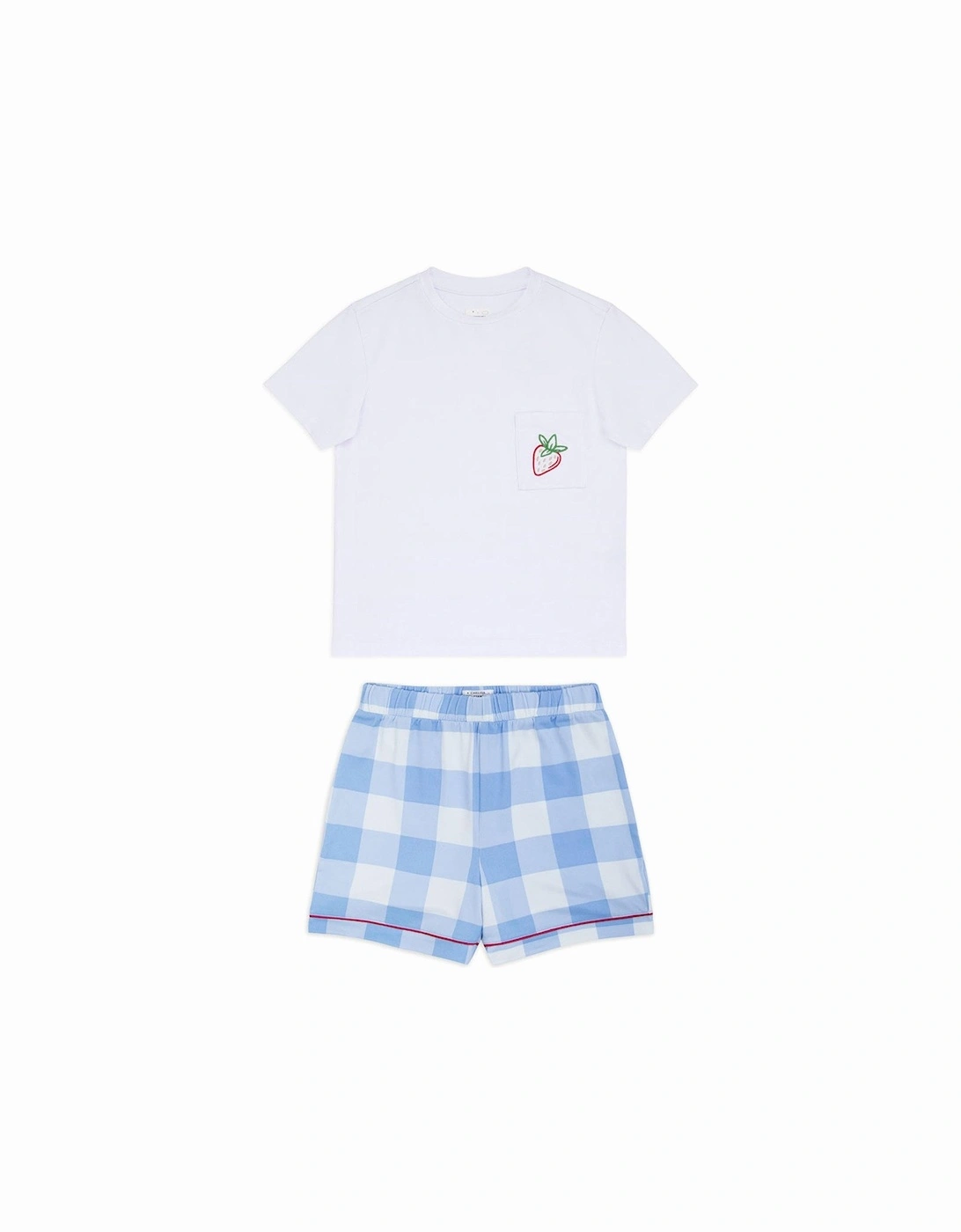 Girls Gingham Crew Neck T-shirt And Short Pyjama Set - Blue, 2 of 1