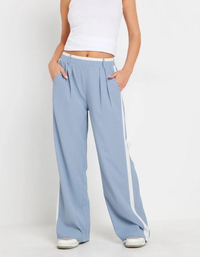 Petite Contrast Side Stripe Wide Leg Trousers - Blue