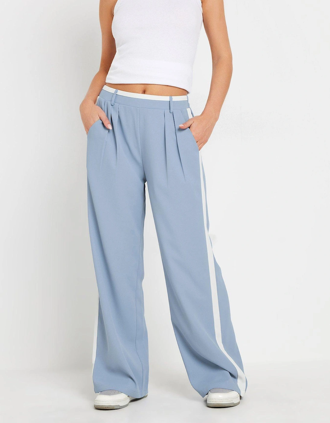 Petite Contrast Side Stripe Wide Leg Trousers - Blue, 2 of 1