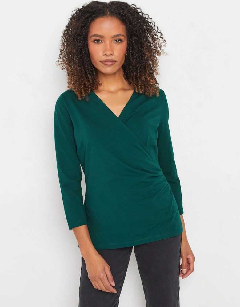 3/4 Sleeve Wrap Top - Teal