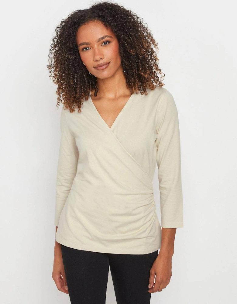 3/4 Sleeve Wrap Top - Ivory