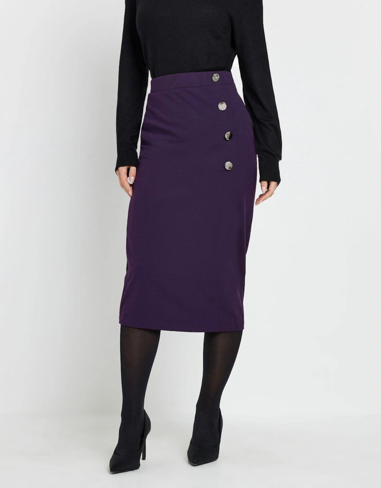 Petite Button Midi Skirt - Purple