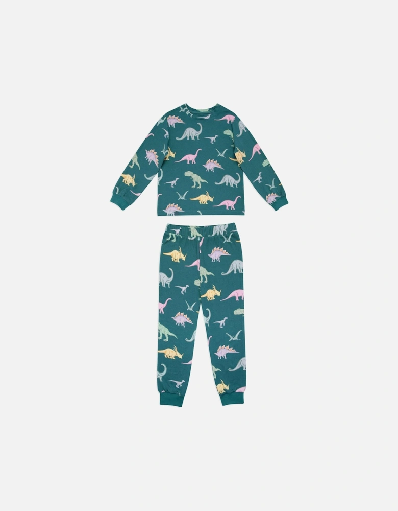 Kids Unisex Dino Long Sleeve Pyjamas - Teal