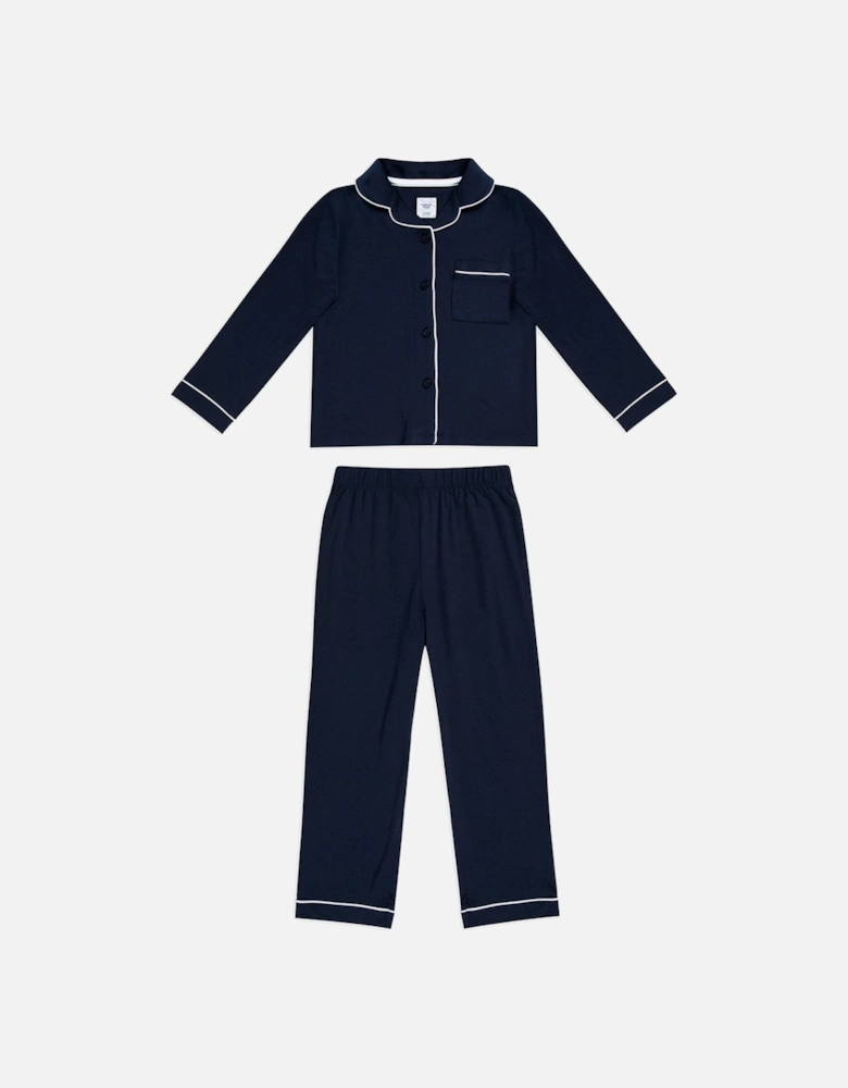 Kids Unisex Modal Button Up Long Pyjamas - Navy