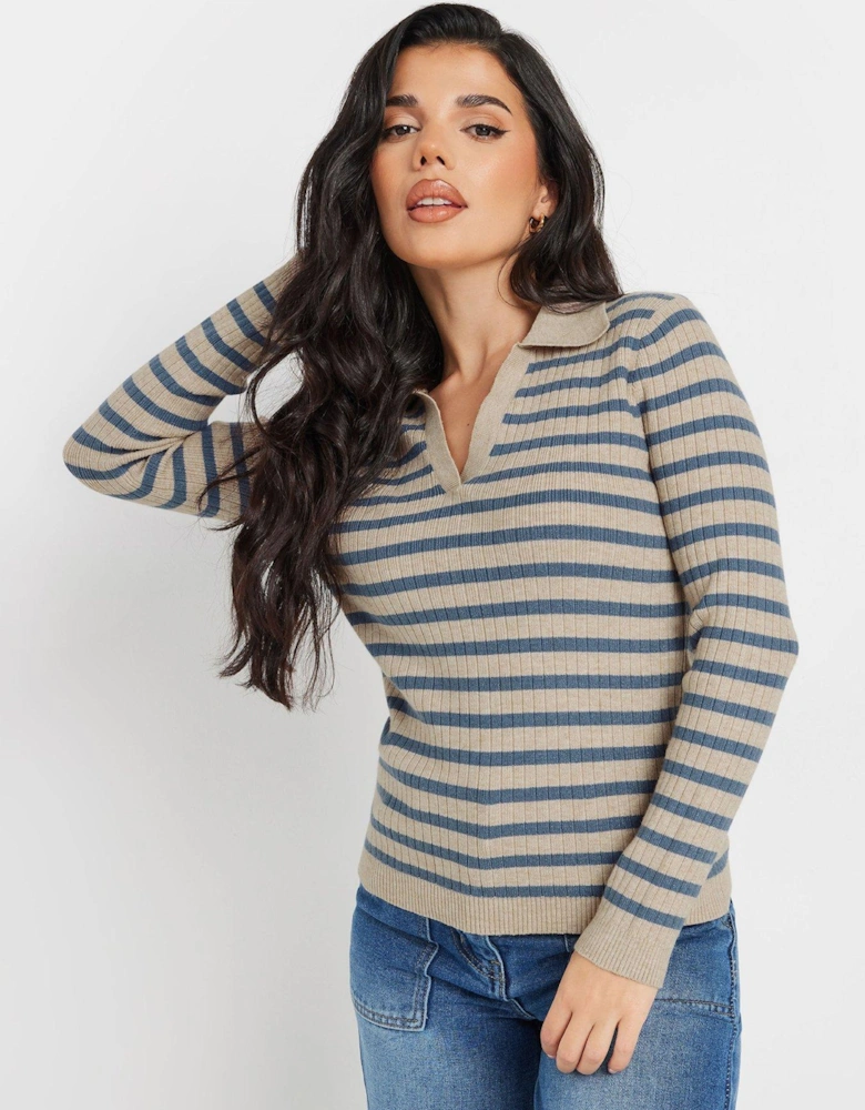 Petite Collar Stripe Jumper - Multi