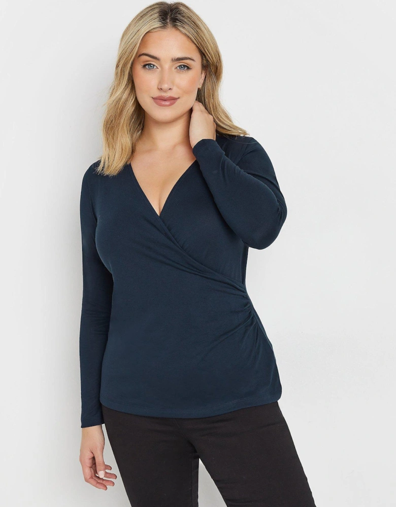 Long Sleeve Wrap Top - Blue