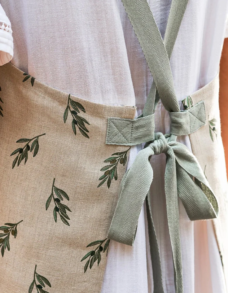 Olive Linen Cross Back Apron