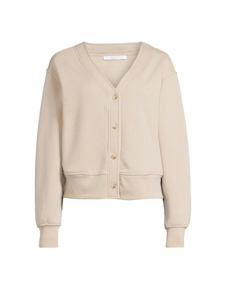 Rib Button Through Jacket - Beige