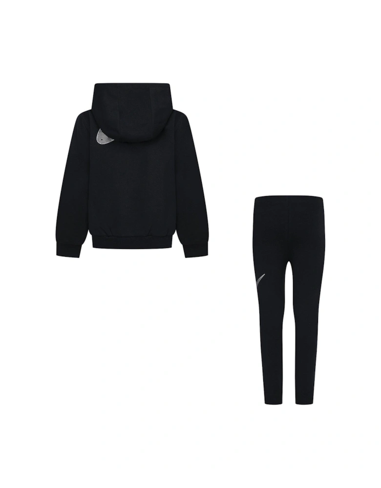 Kids Girls Shine Hoody Legging Tracksuit - Black