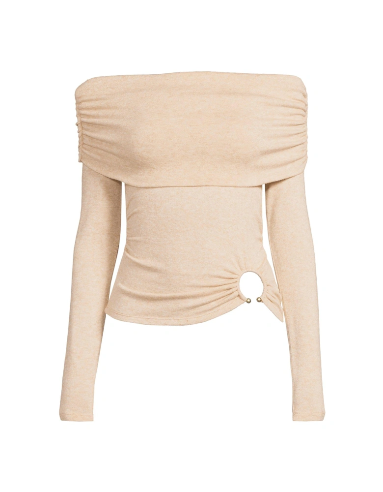 Soft Touch Bardot Knitted Top - Beige