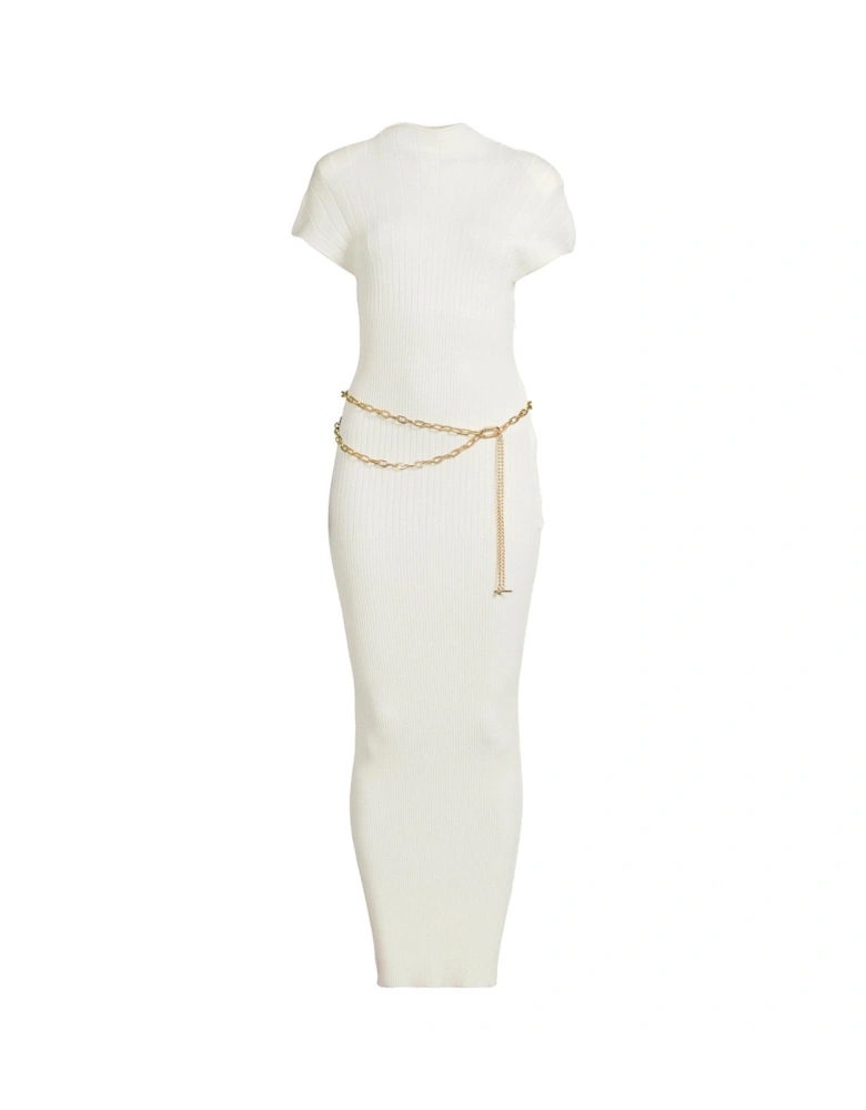 Asymmetric Rib Belted Midaxi Dress - Cream