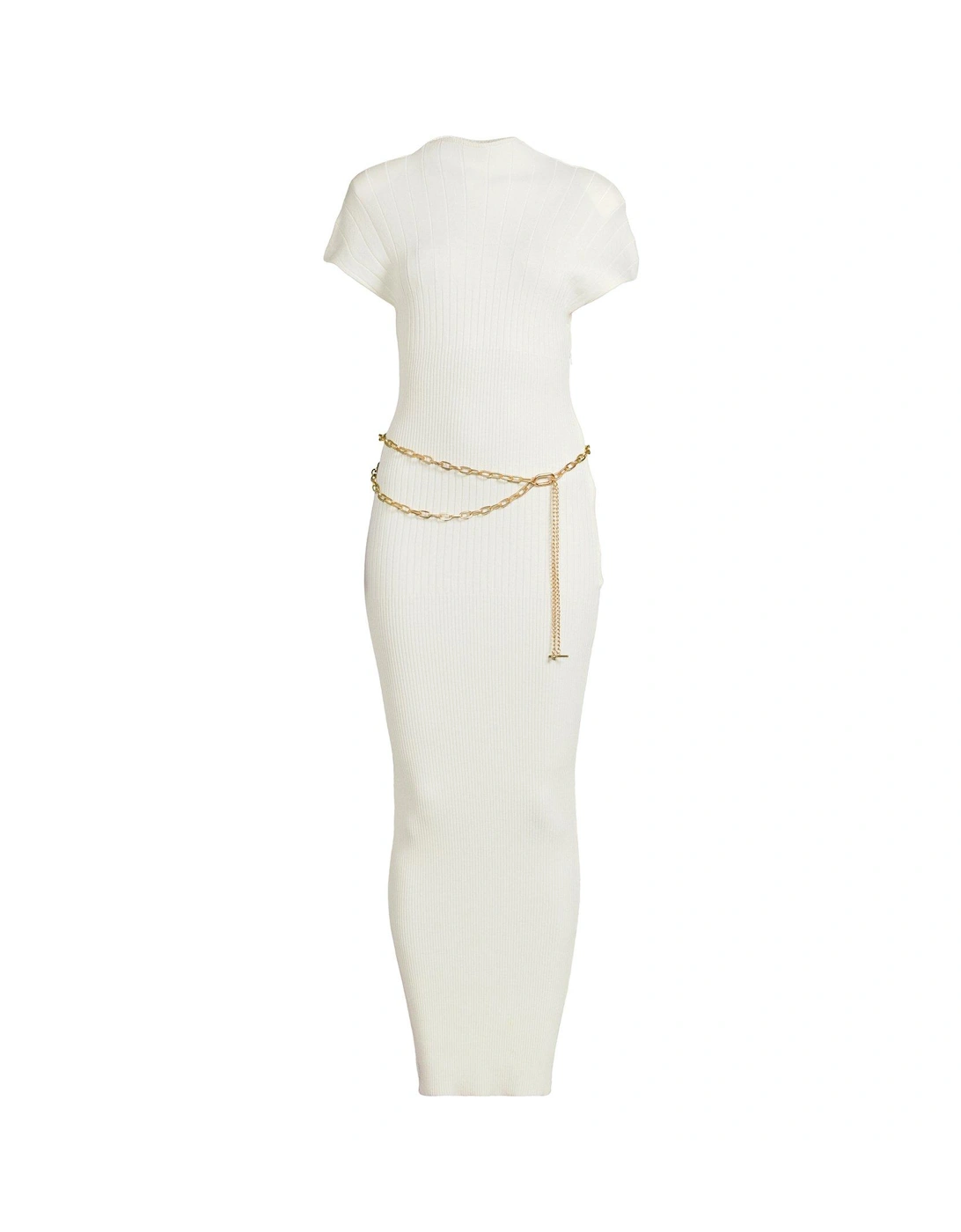 Asymmetric Rib Belted Midaxi Dress - Cream