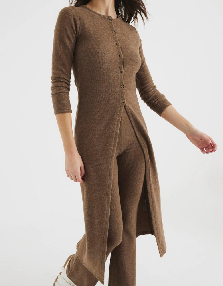 Cosy Longline Cardigan - Brown