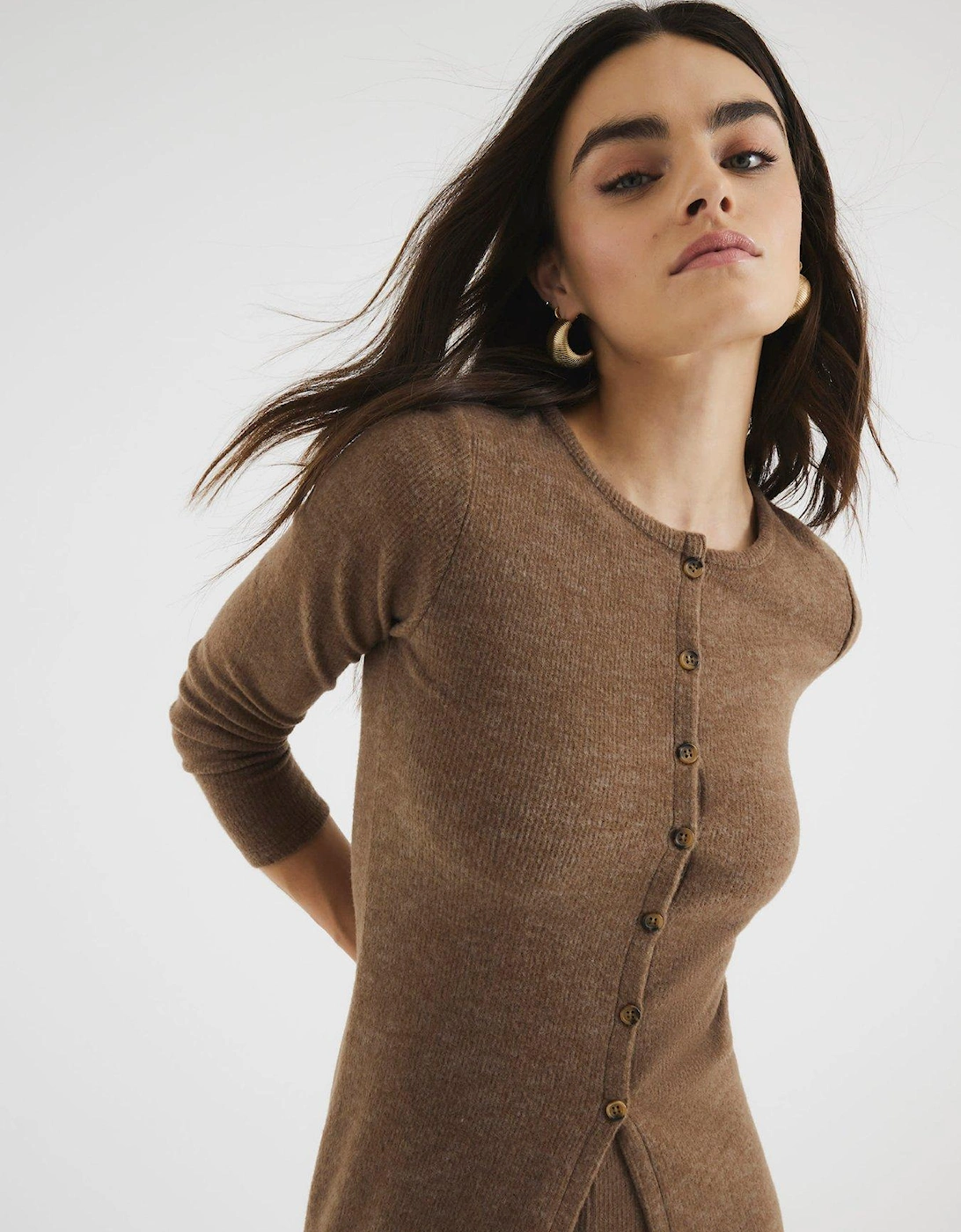 Cosy Longline Cardigan - Brown