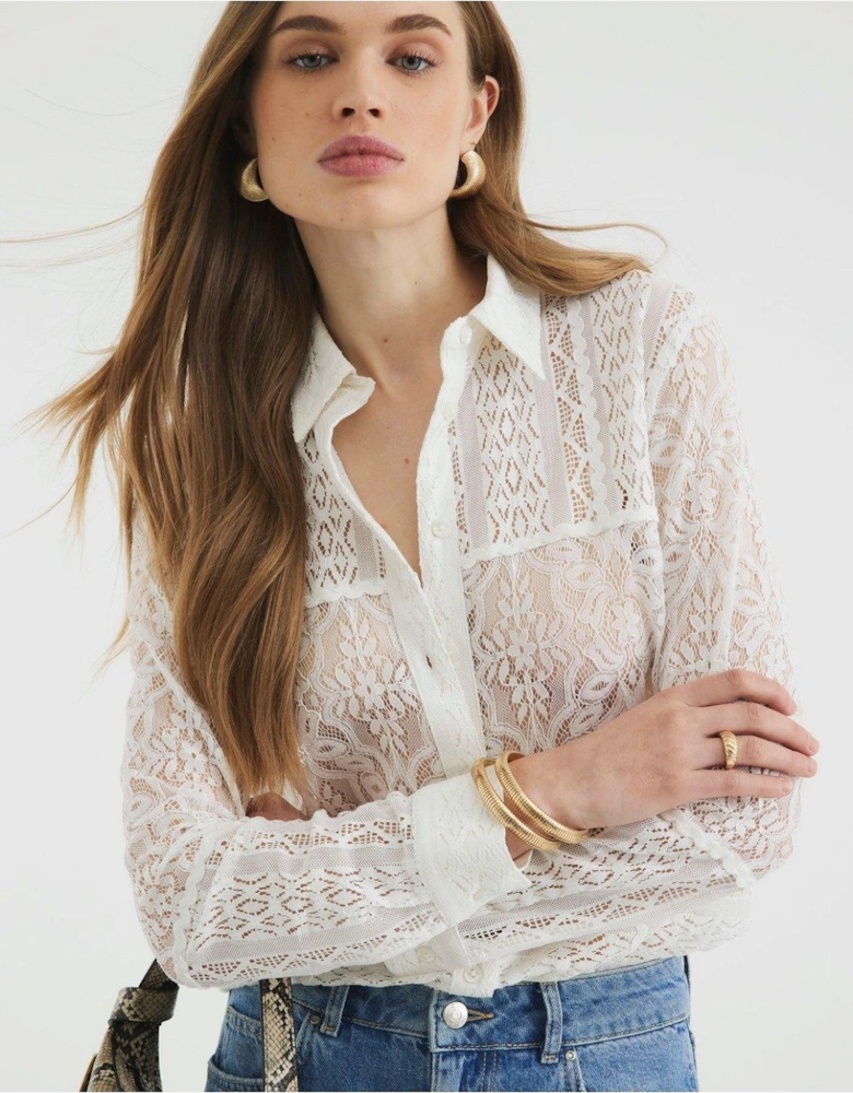 All Over Lace Shirt - Cream