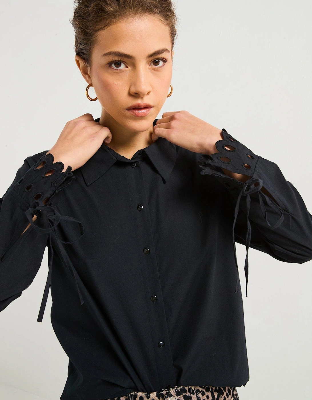 Long Sleeve Cut Out Shirt - Black