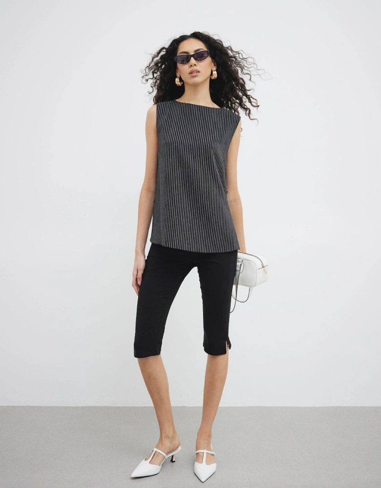 Button Side Topstitch Top - Black