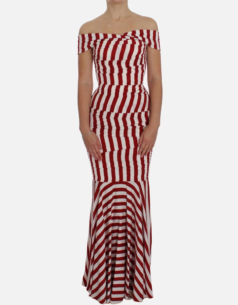 Striped Silk Stretch Bodycon Dress with Corset and Logo Details Women