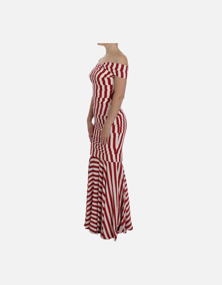 Striped Silk Stretch Bodycon Dress with Corset and Logo Details Women