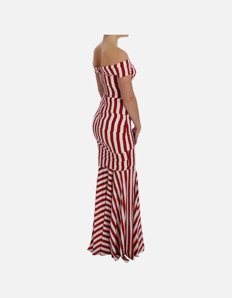Striped Silk Stretch Bodycon Dress with Corset and Logo Details Women