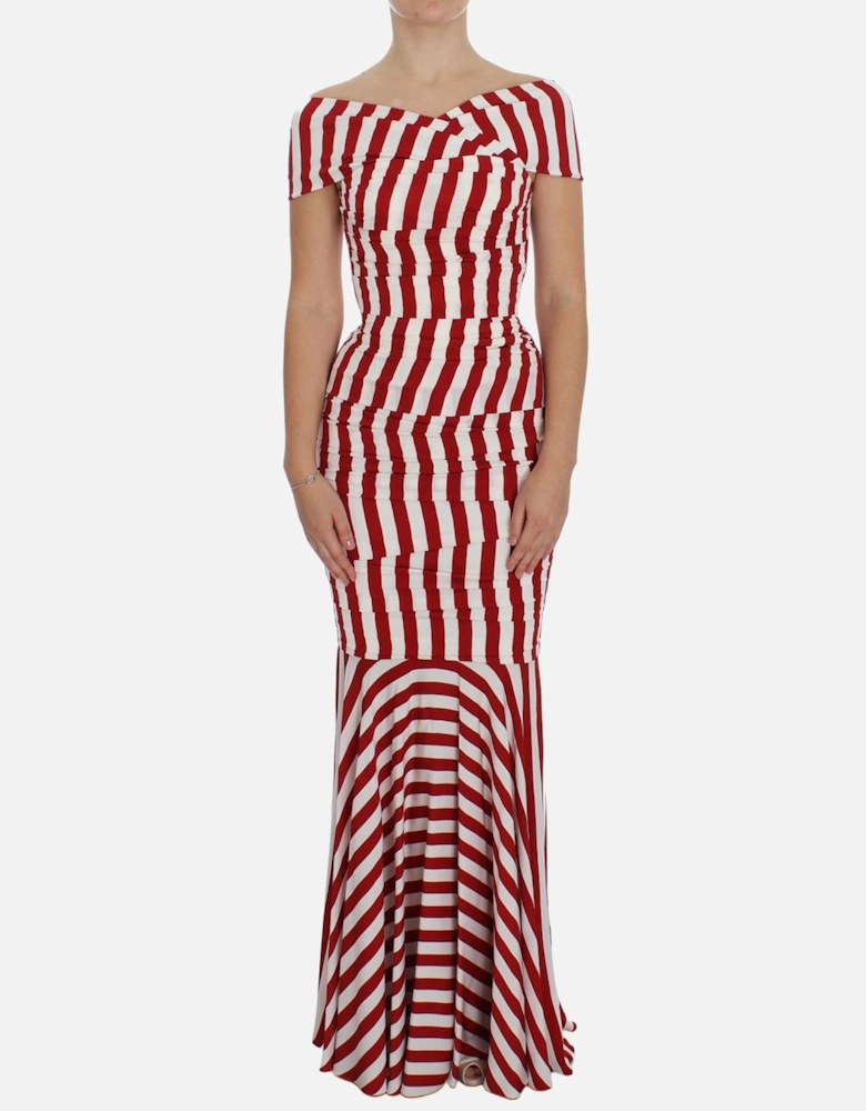 Striped Silk Stretch Bodycon Dress with Corset and Logo Details Women