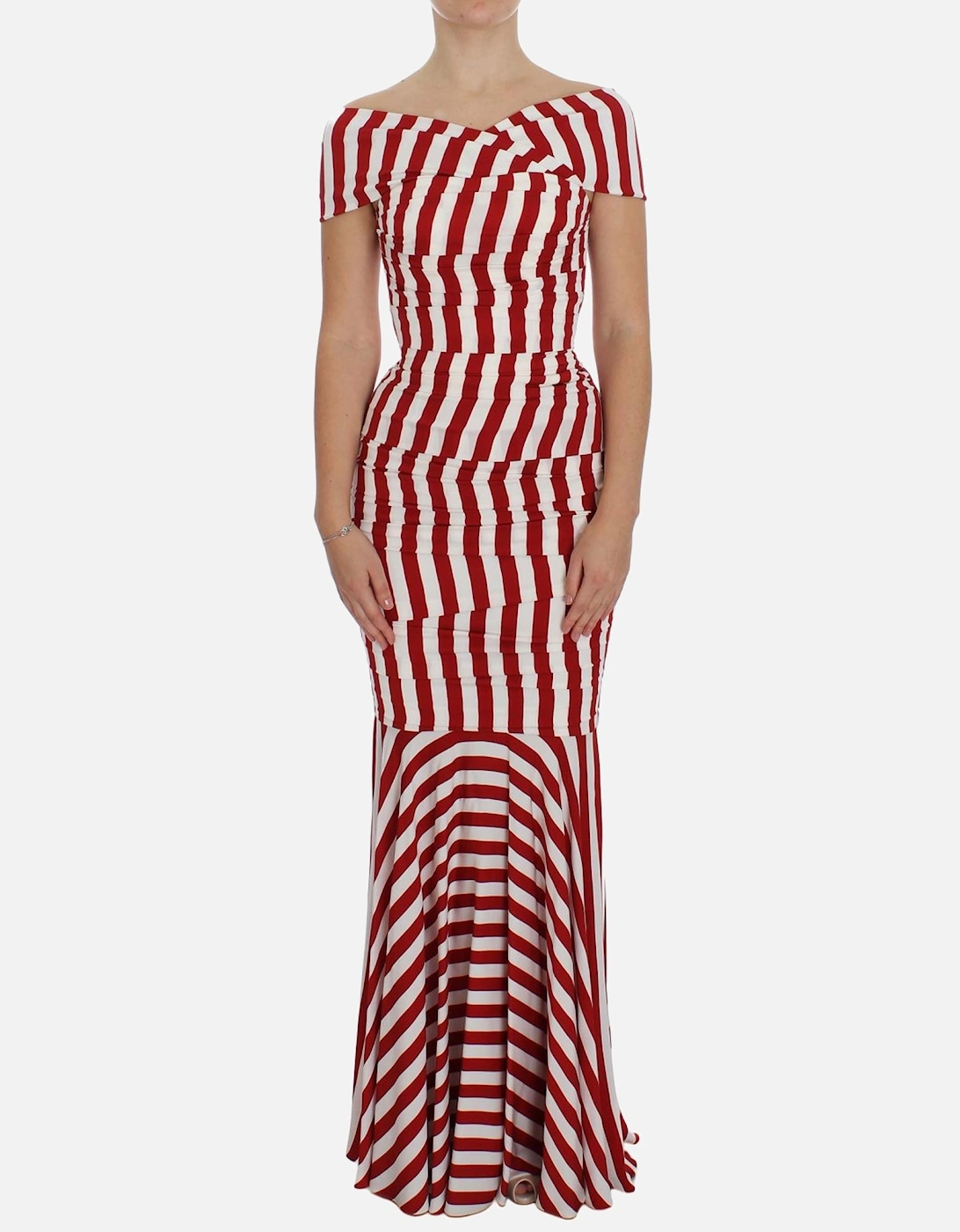 Striped Silk Stretch Bodycon Dress with Corset and Logo Details Women