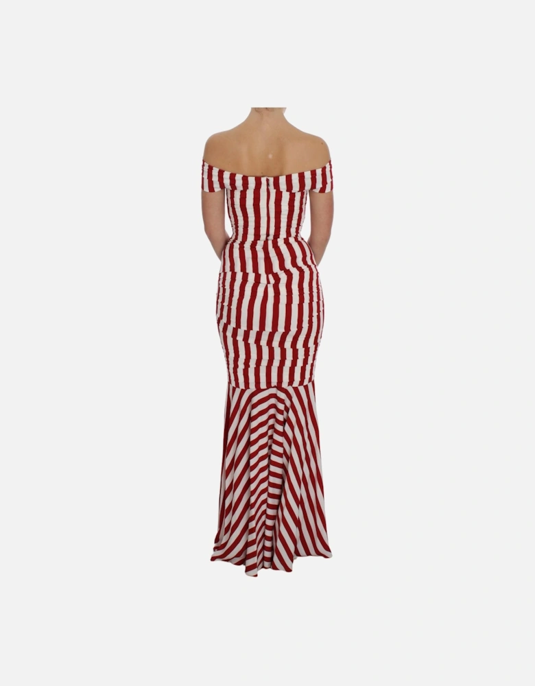 Striped Silk Stretch Bodycon Dress with Corset and Logo Details Women