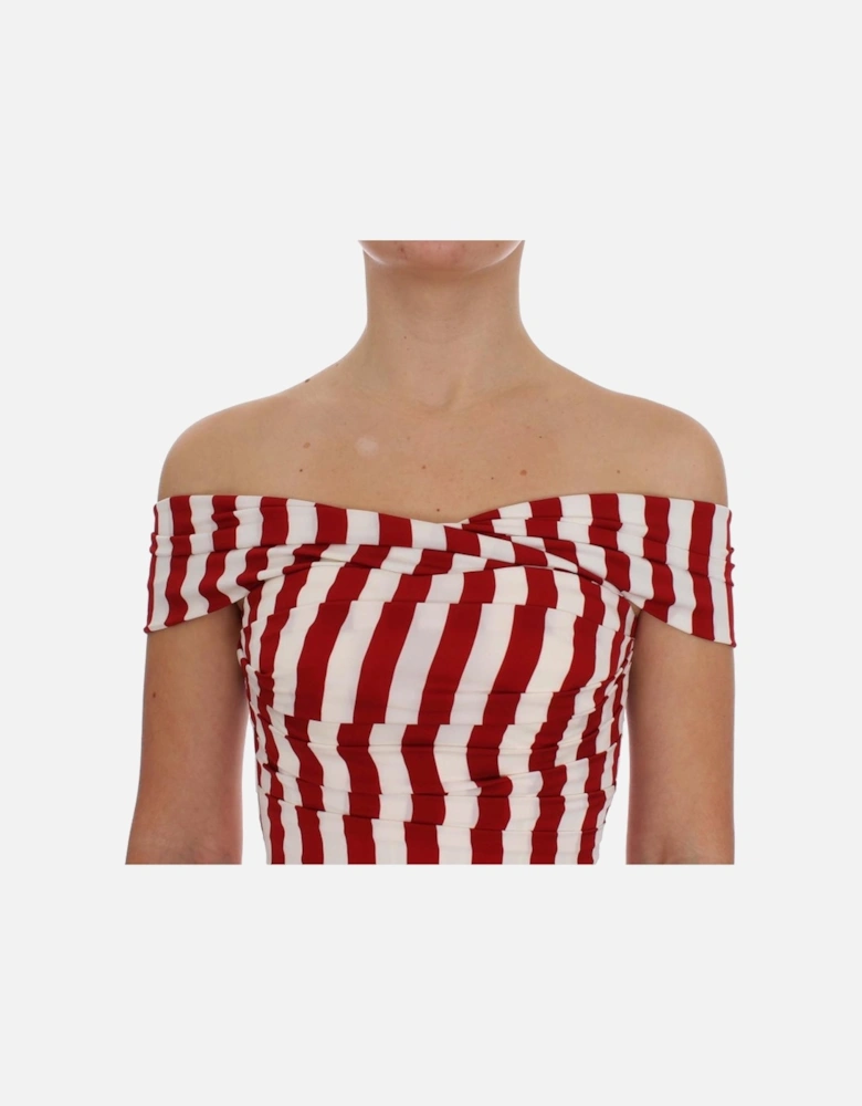 Striped Silk Stretch Bodycon Dress with Corset and Logo Details Women