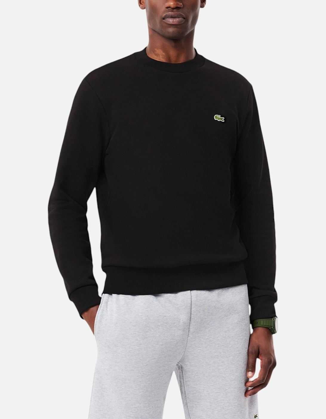 Lacoste Men's Black Fleece Crew Neck Sweatshirt Knitted Jumper Long Sleeve Sweat Tops  44 2XL