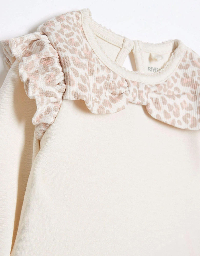 Baby Girls Leopard Bow Babygrow Set - Cream