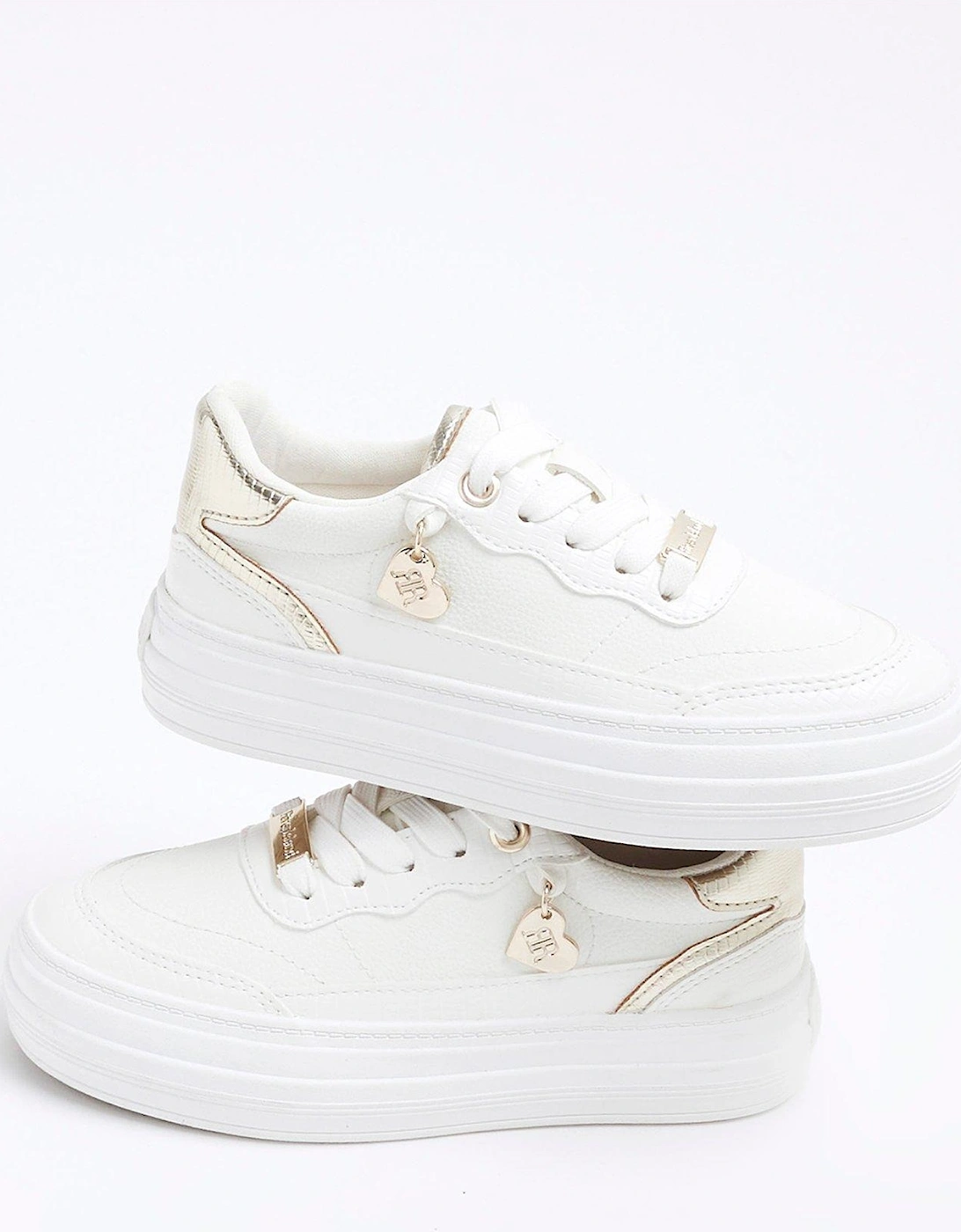 Girls Metallic Triple Plim - White