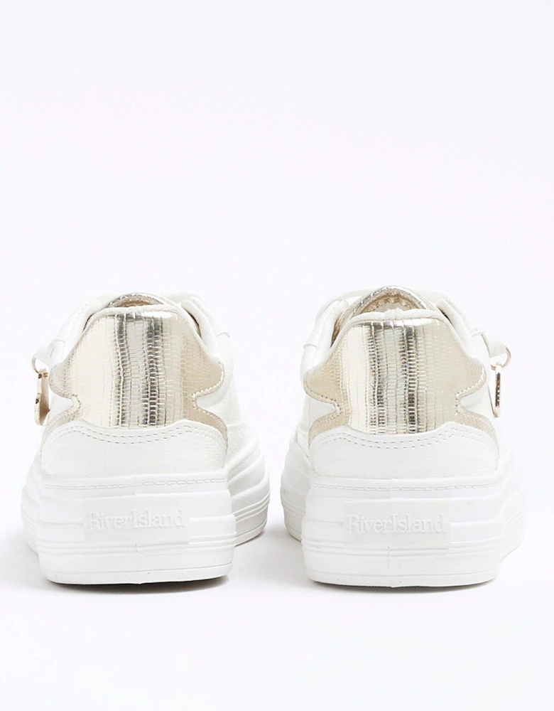 Girls Metallic Triple Plim - White