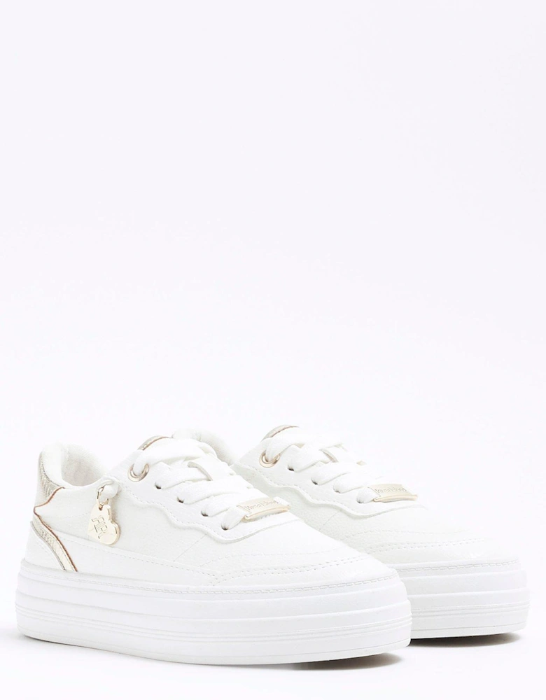 Girls Metallic Triple Plim - White