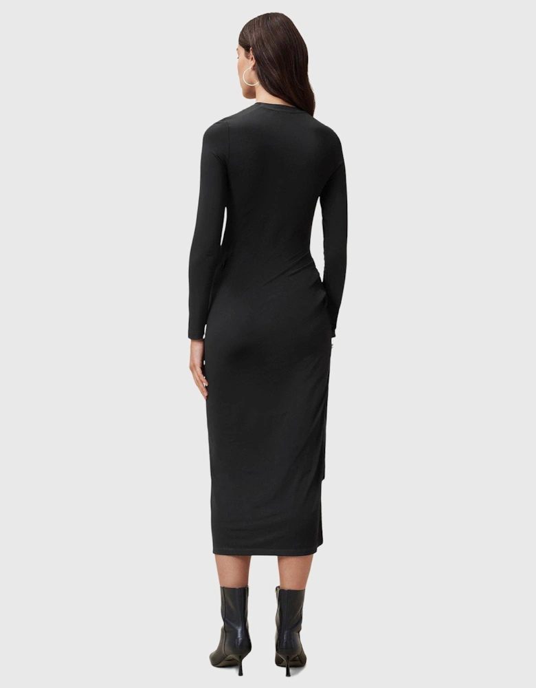 Rivi Draped Long Sleeve Midi Dress - Black