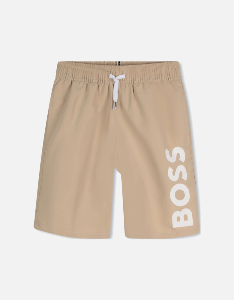 Boys Beige Logo Swim Shorts