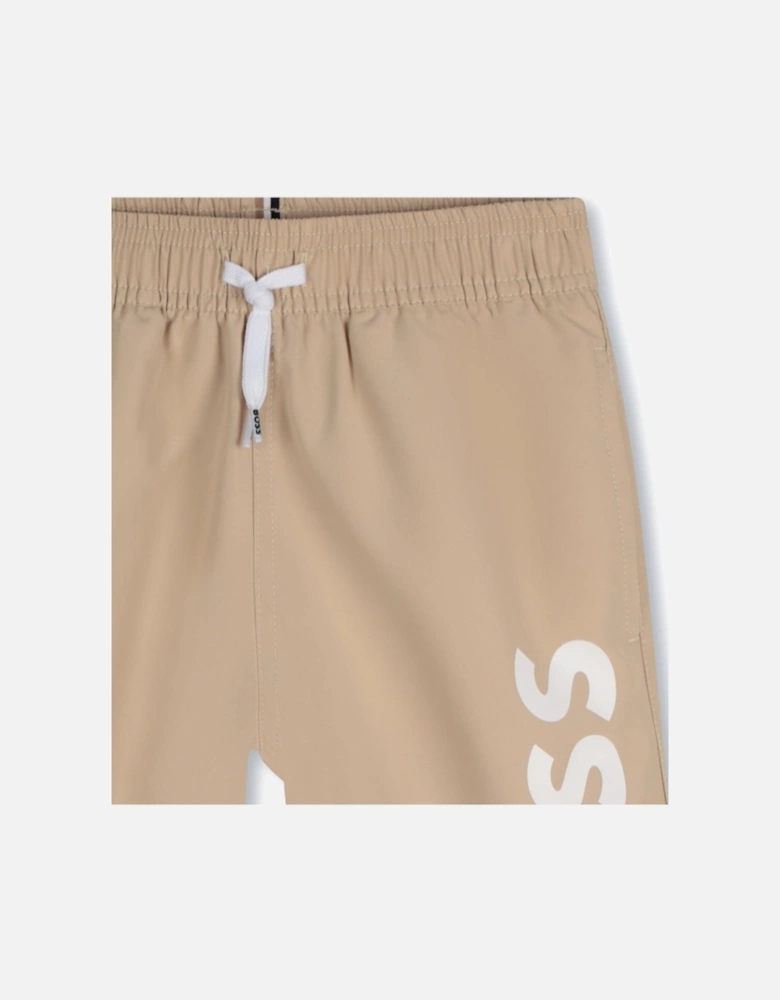 Boys Beige Logo Swim Shorts