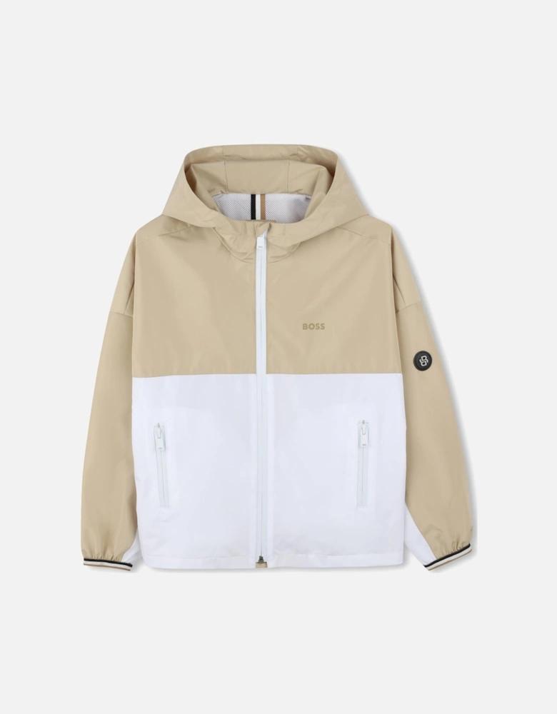 Boys Beige and White Logo Windbreaker Jacket