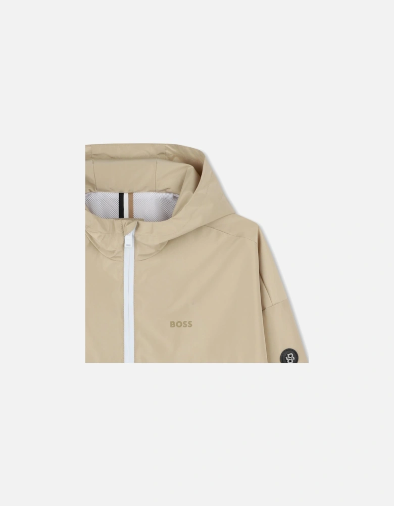 Boys Beige and White Logo Windbreaker Jacket