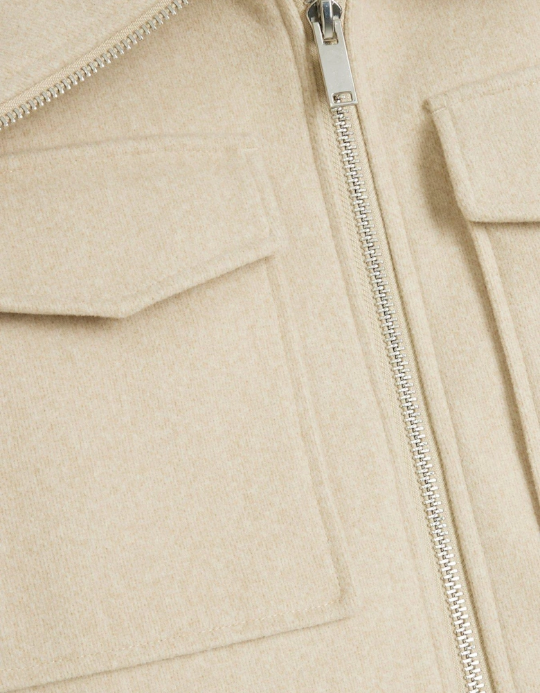 Wide Collar Crop Jacket - Beige