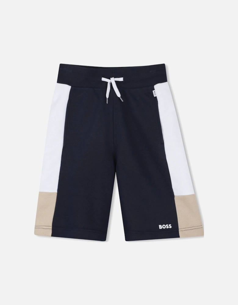 Boys Navy and Beige Logo Jog Shorts