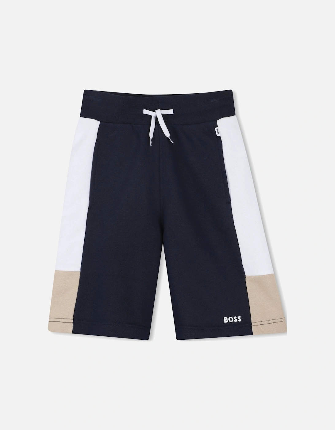 Boys Navy and Beige Logo Jog Shorts, 4 of 3