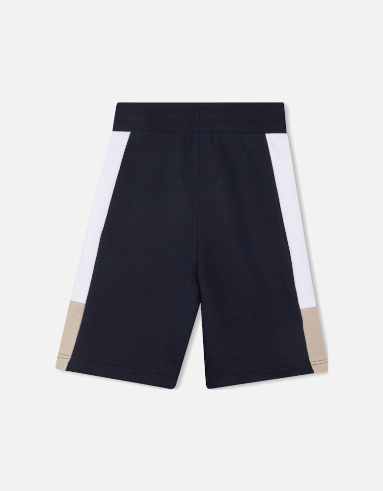 Boys Navy and Beige Logo Jog Shorts