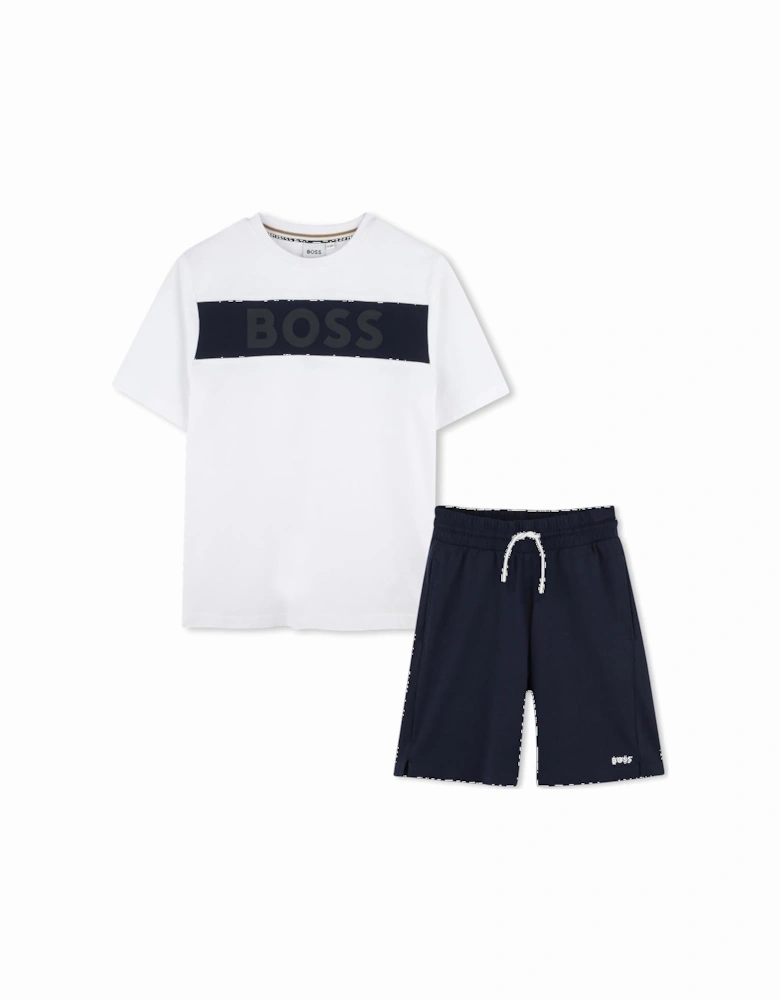 Boys Navy Logo Jog Shorts Set