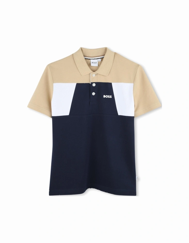 Boys Navy and Beige Logo Polo Top