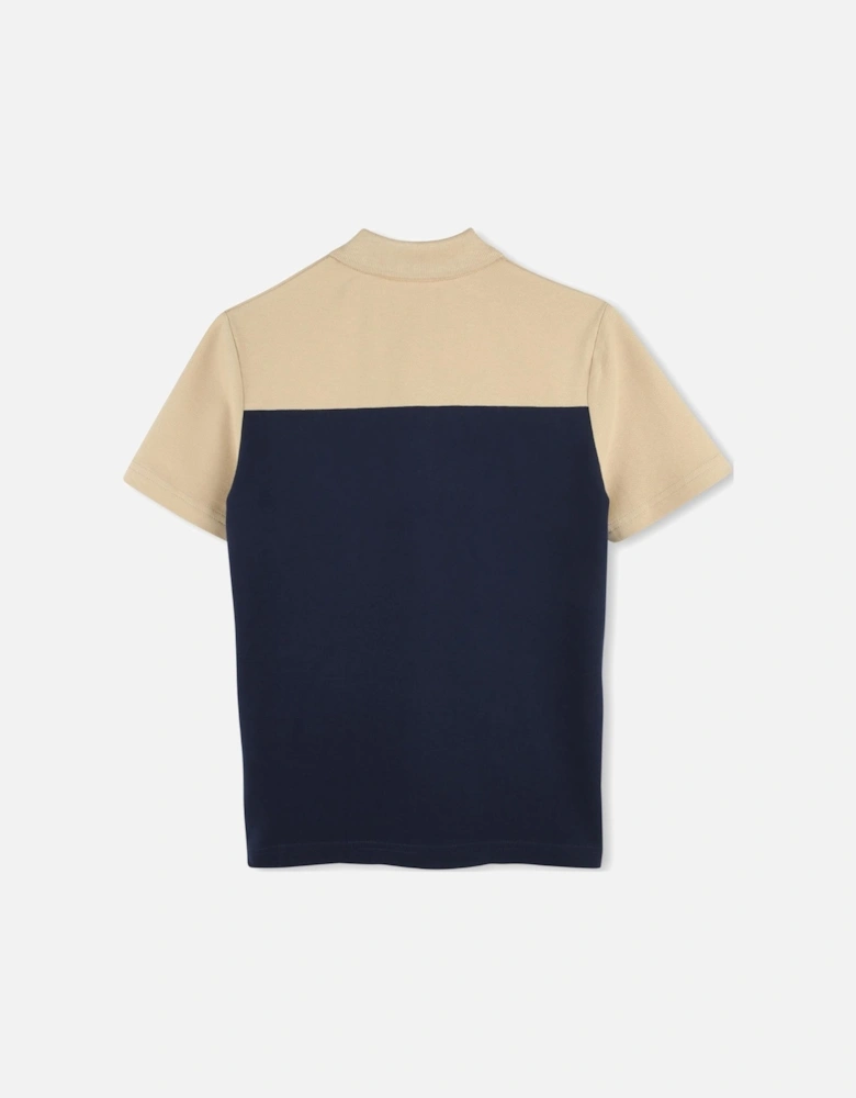 Boys Navy and Beige Logo Polo Top