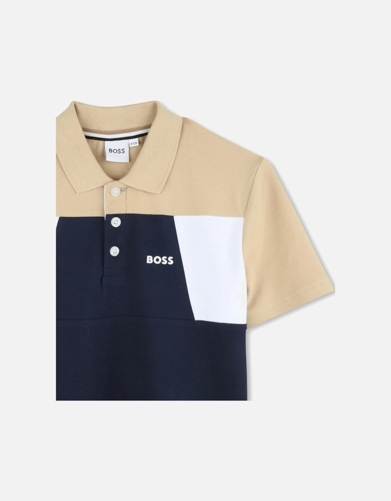 Boys Navy and Beige Logo Polo Top