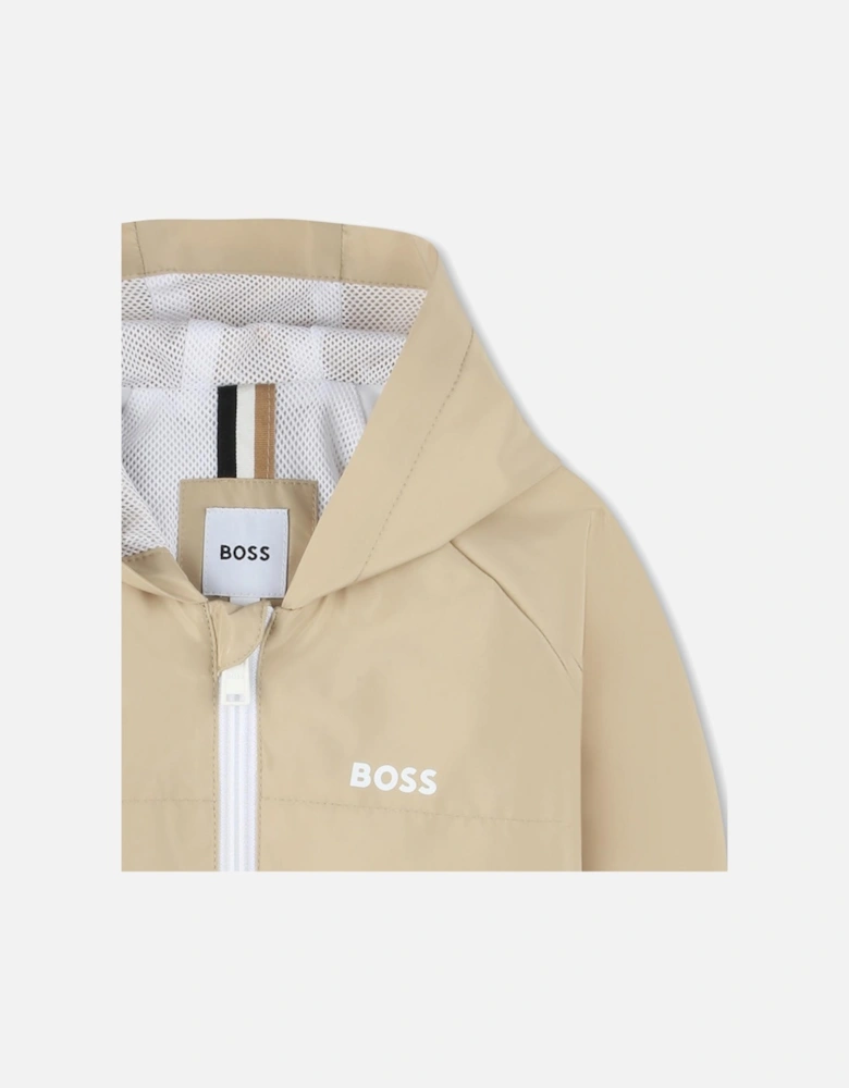 Boys Beige and White Logo Windbreaker Jacket