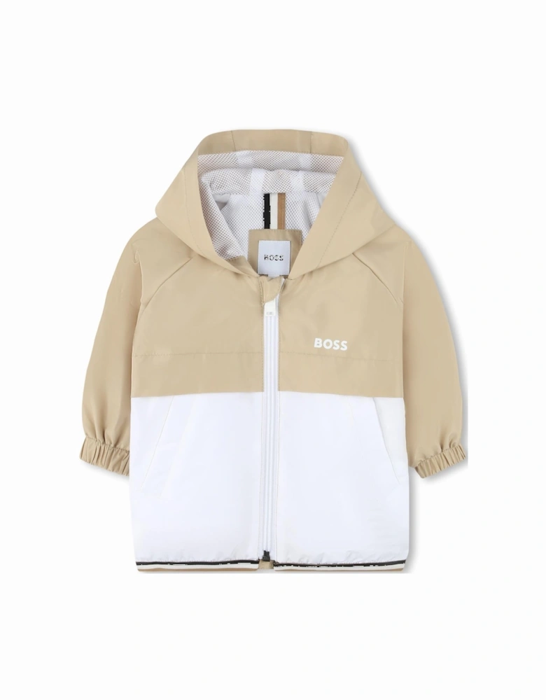 Boys Beige and White Logo Windbreaker Jacket